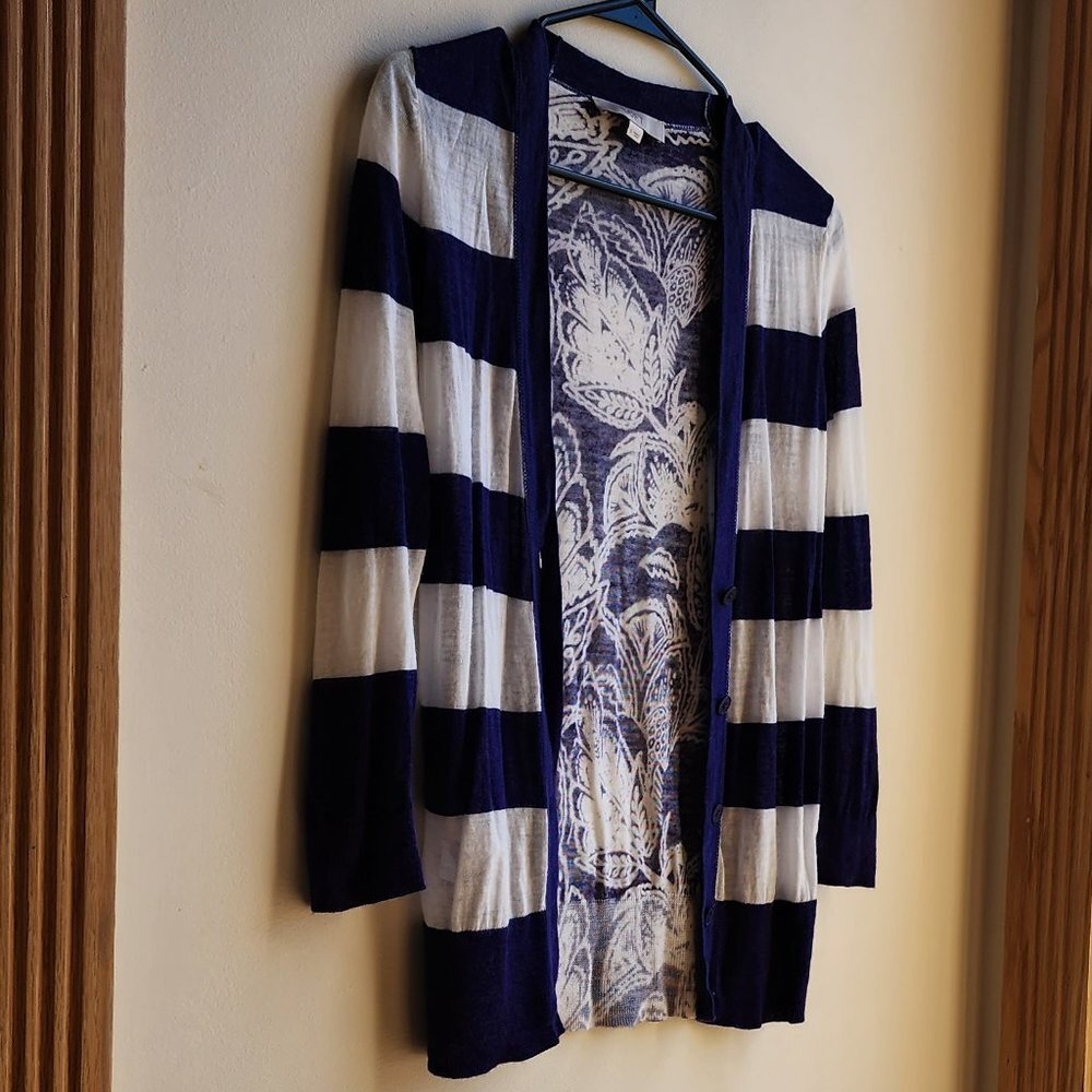 LOFT Purple/White Striped Mixed Media Cardigan Sweater Size Small - Picture 7 of 15